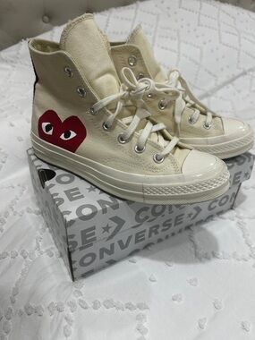Converse Ivory High Top Sneakers with Red Heart Accent